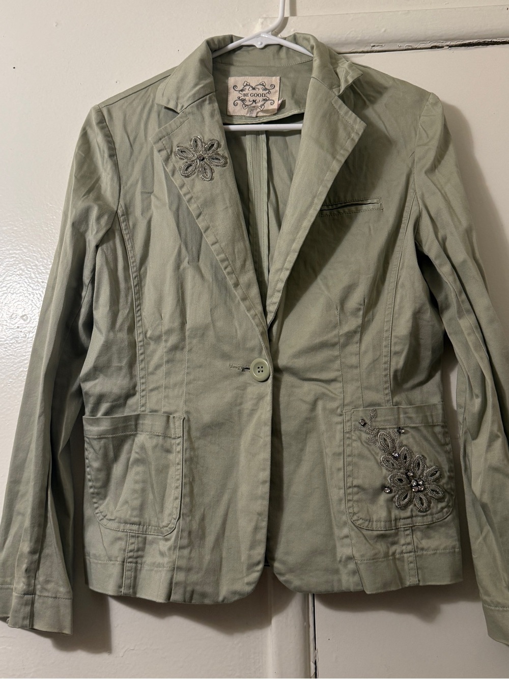 Vintage Y2K Be Good Beaded Sage Green Blazer Jacket Medium